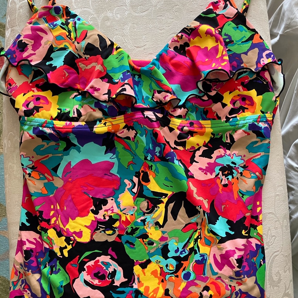 Kenneth Cole Reaction 2 Piece Tankini Swimsuit Floral Print Multi Colored Size M - Picture 6 of 16